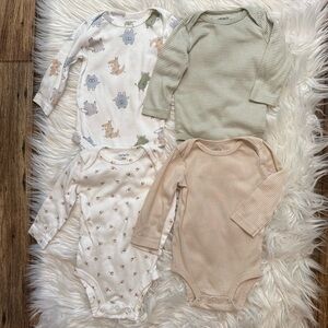 Lot of 4 Carter’s Long Sleeve Neutral Animals Striped Bodysuits Baby Size 6M